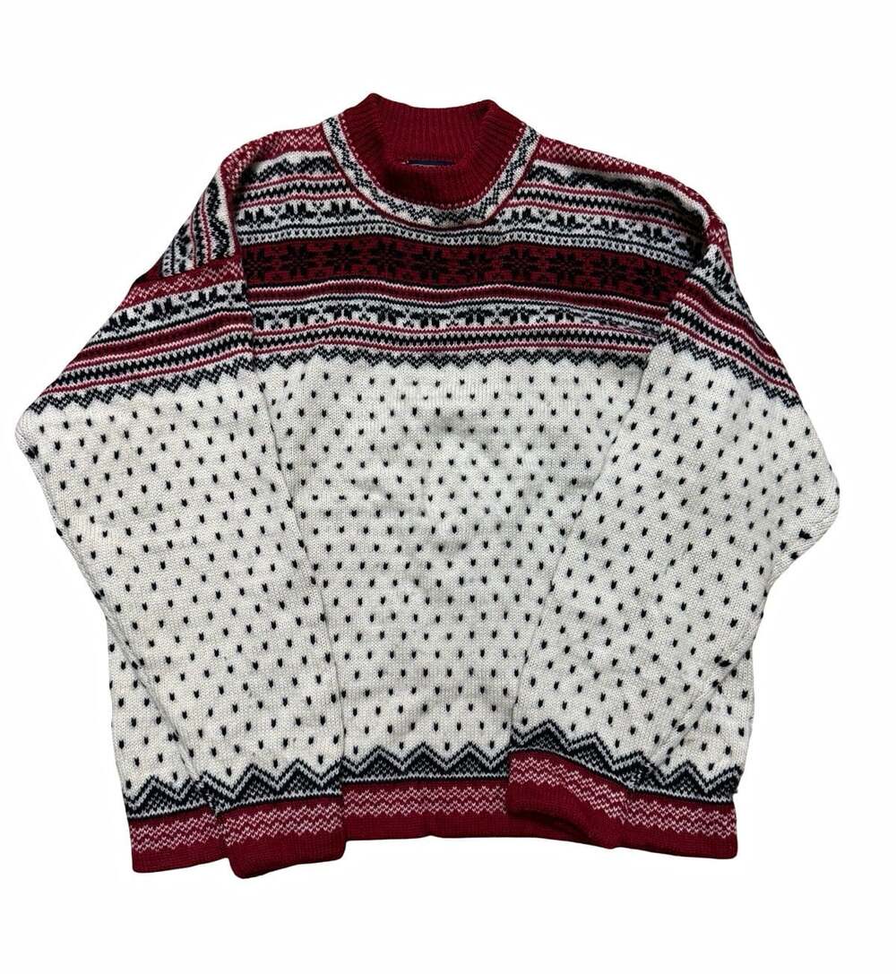 Vintage Lands’ End 100% Wool Fair Isle Nordic Sweater Men’s M 38-40 Red